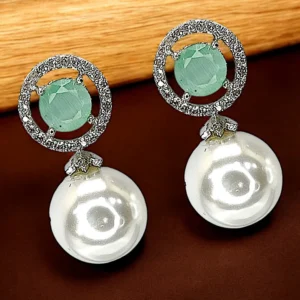 Aquamarine and Pearl Drop Earrings with Diamond Halo