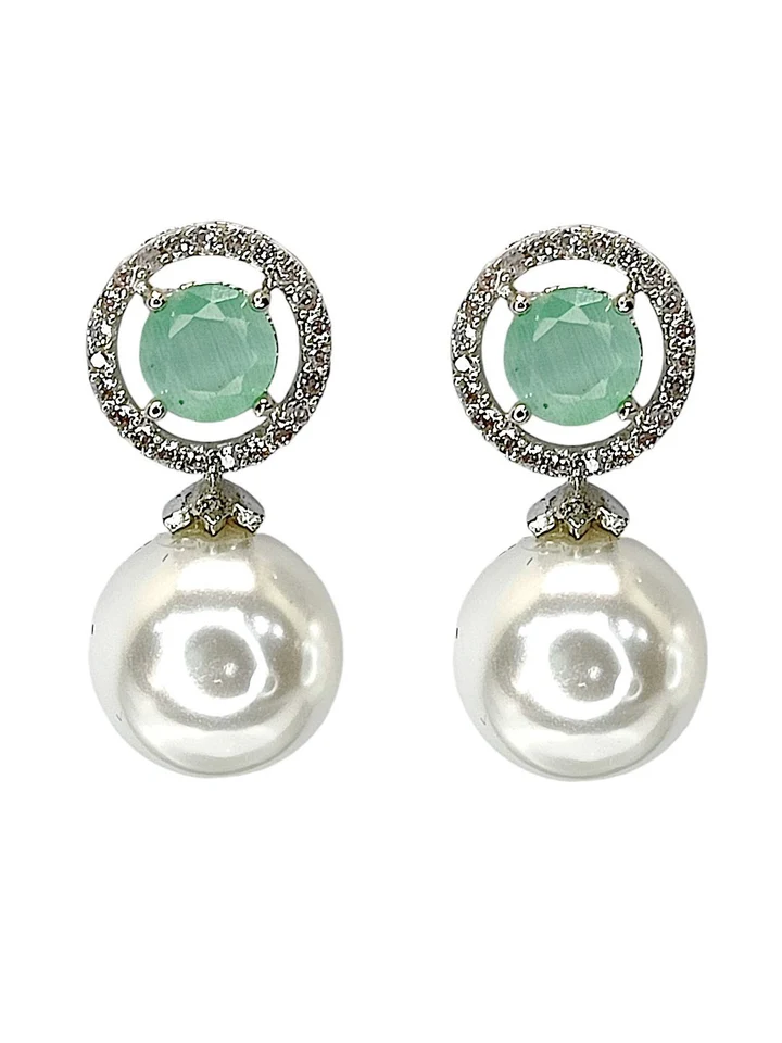 Aquamarine and Pearl Drop Earrings with Diamond Halo