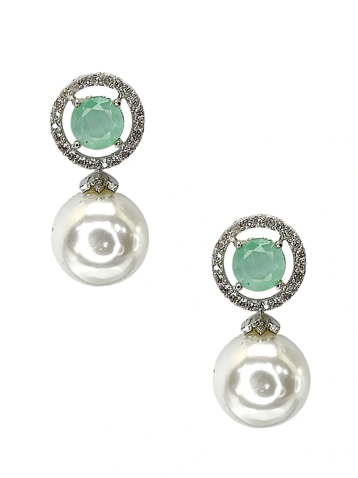 Aquamarine and Pearl Drop Earrings with Diamond Halo