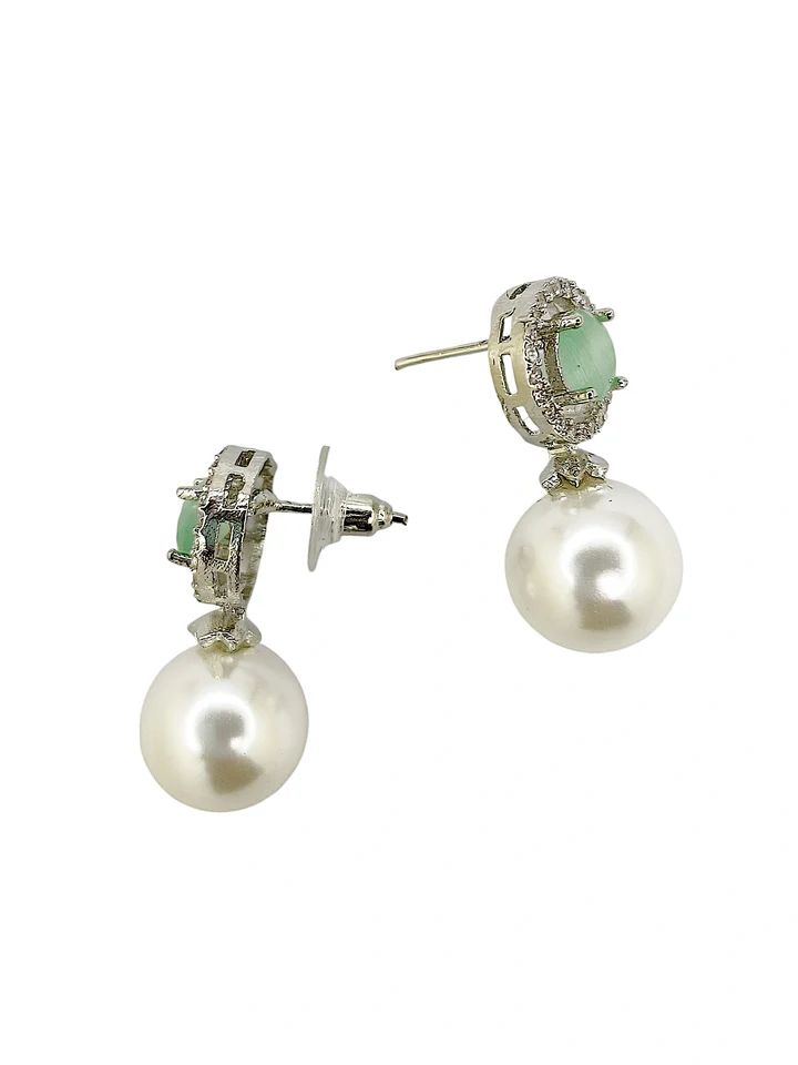Aquamarine and Pearl Drop Earrings with Diamond Halo