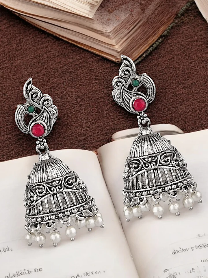 Silver Oxidised Jhumka Earrings