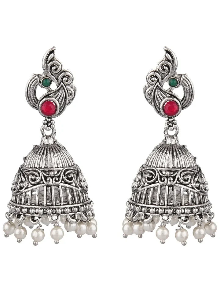 Silver Oxidised Jhumka Earrings