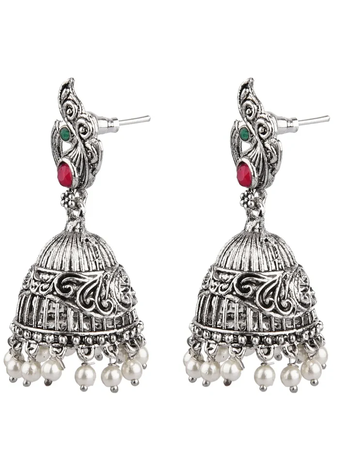 Silver Oxidised Jhumka Earrings