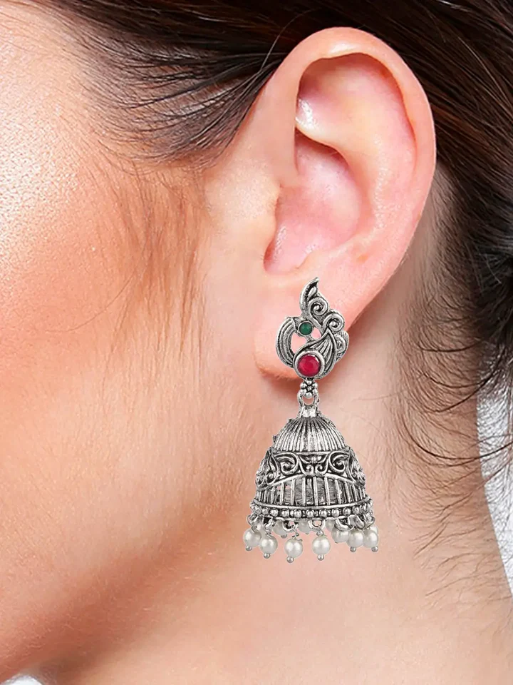 Silver Oxidised Jhumka Earrings
