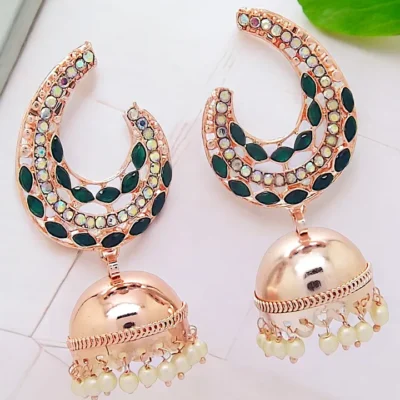 Tiya”s Dark Green Kundan Jhumka Earrings
