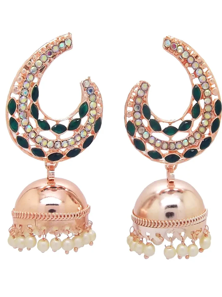 Tiya"s Dark Green Kundan Jhumka Earrings
