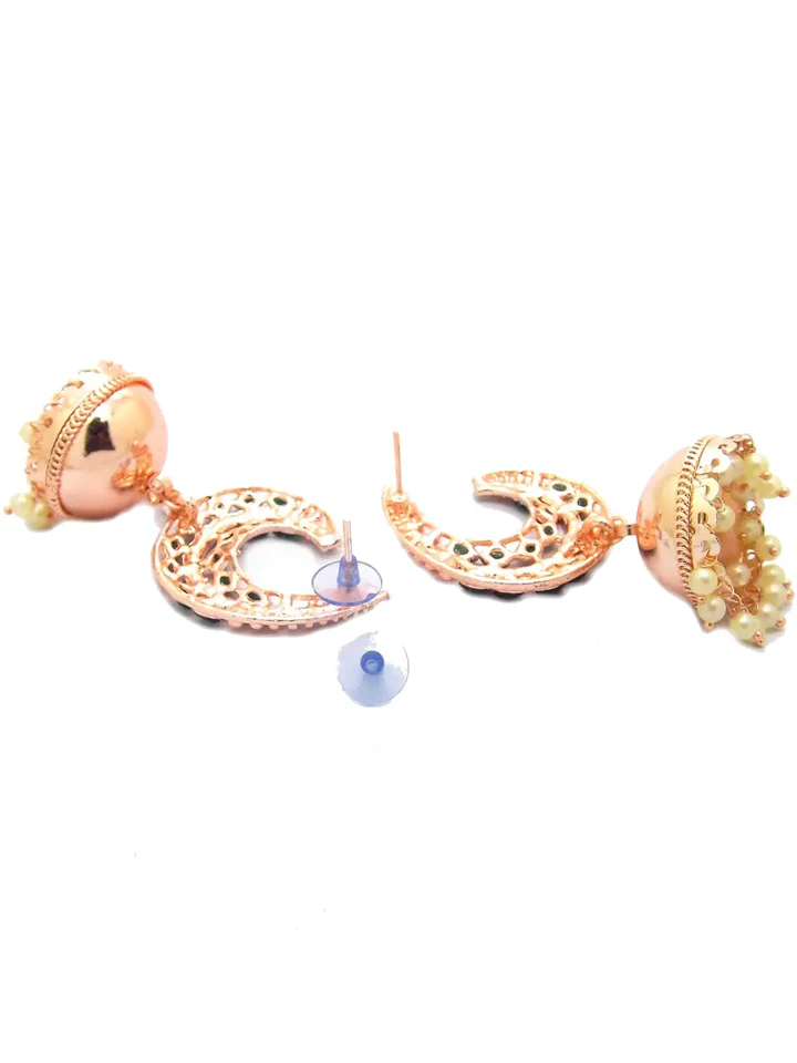 Tiya"s Dark Green Kundan Jhumka Earrings