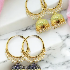 Tiya”s Meenakari Jhumkas with Pearls Combo Pack