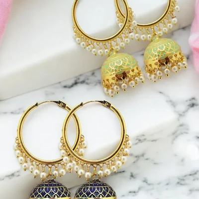 Tiya”s Meenakari Jhumkas with Pearls Combo Pack