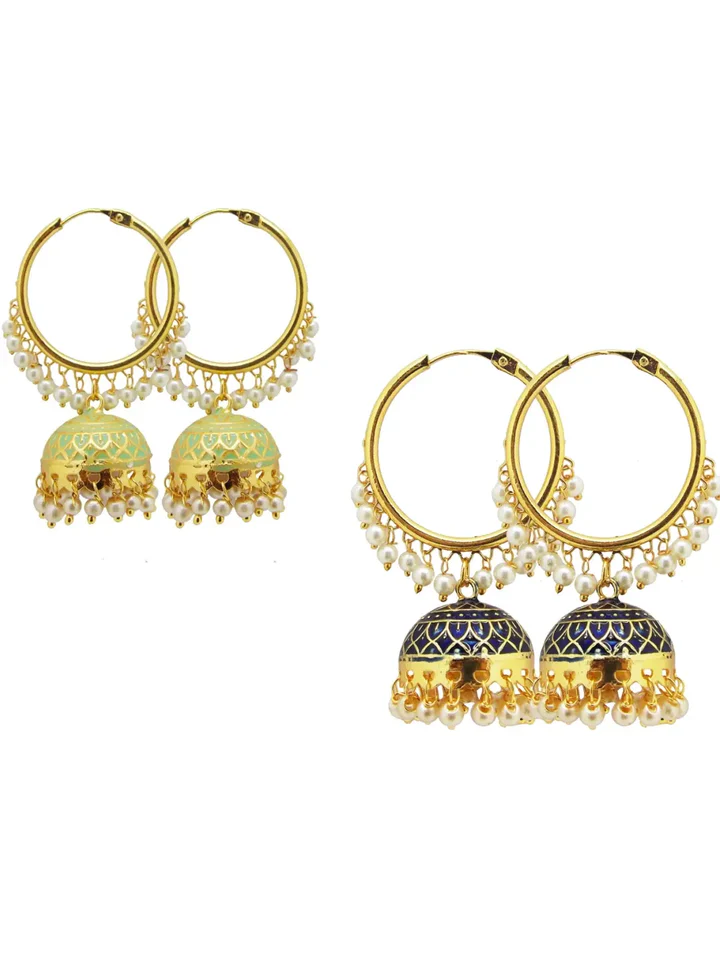 Tiya"s Meenakari Jhumkas with Pearls Combo Pack