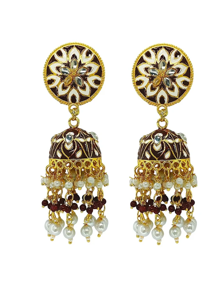 Tiya"s Maroon Meenakari Jhumka Earrings