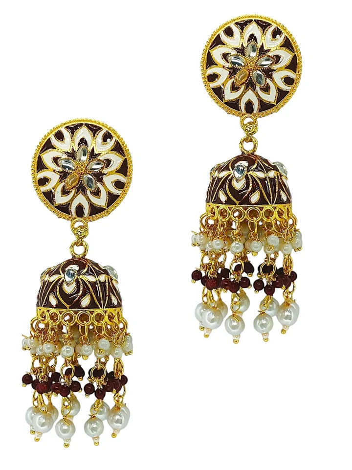 Tiya"s Maroon Meenakari Jhumka Earrings