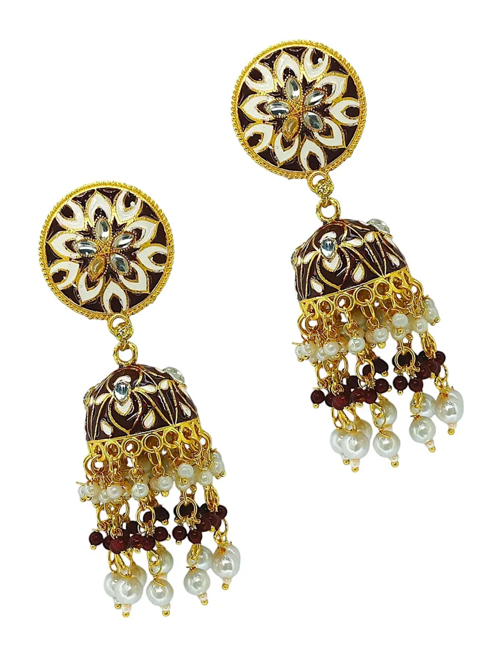 Tiya"s Maroon Meenakari Jhumka Earrings