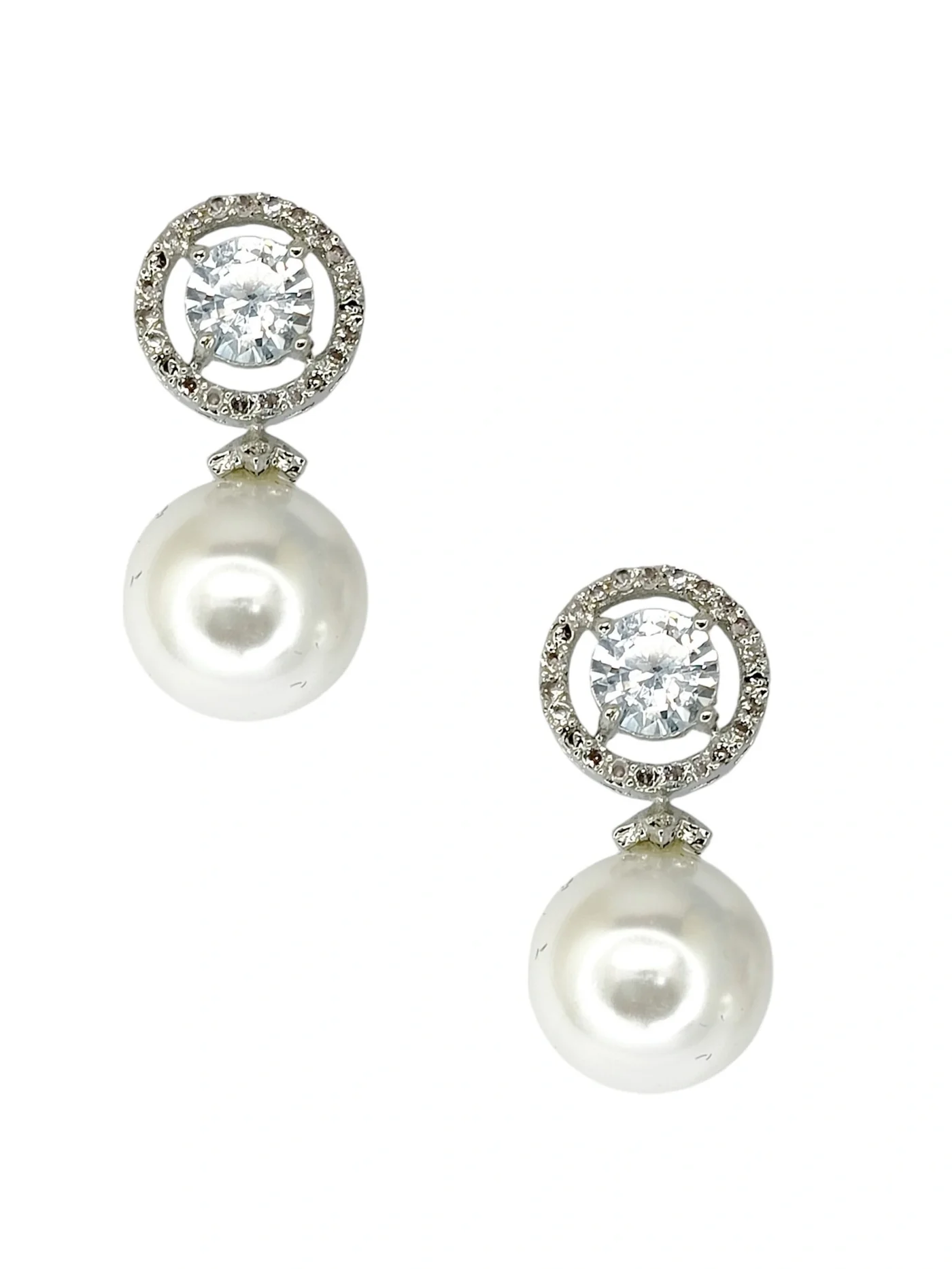Tiys”s Moonstone Emerald and Pearl Drop Earrings with Diamond Halo