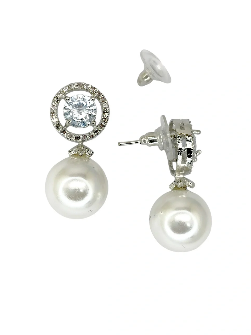 Tiys”s Moonstone Emerald and Pearl Drop Earrings with Diamond Halo