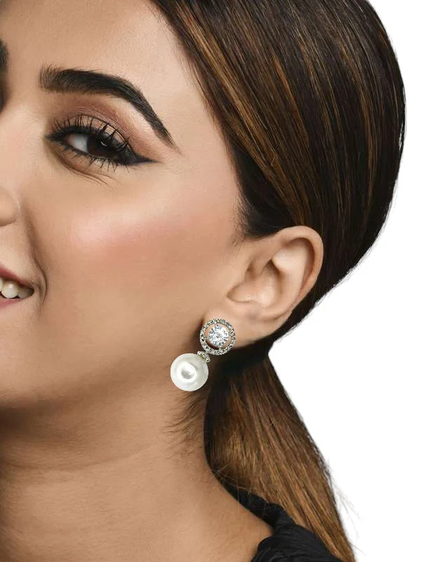 Tiys”s Moonstone Emerald and Pearl Drop Earrings with Diamond Halo