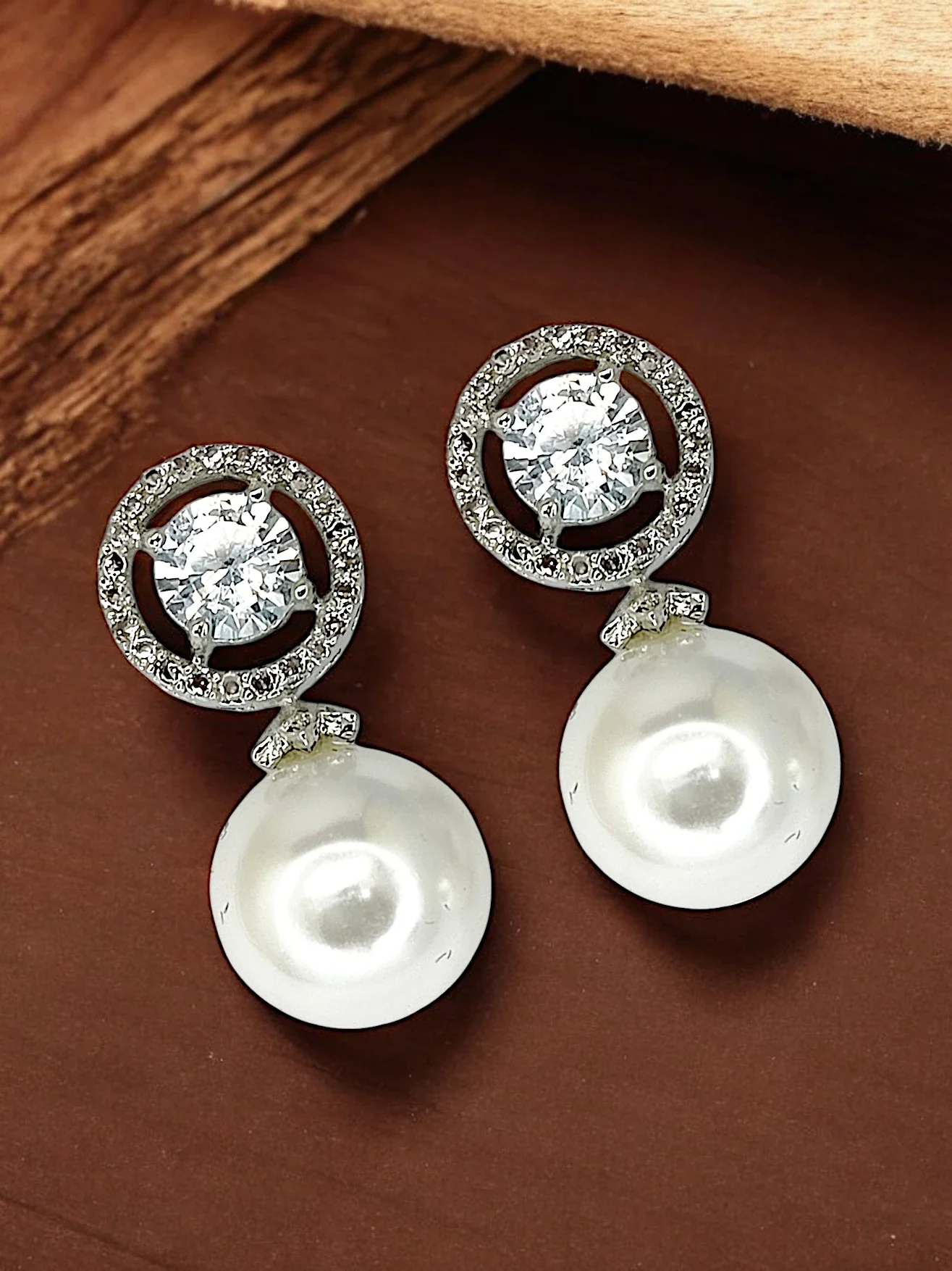 Tiys”s Moonstone Emerald and Pearl Drop Earrings with Diamond Halo