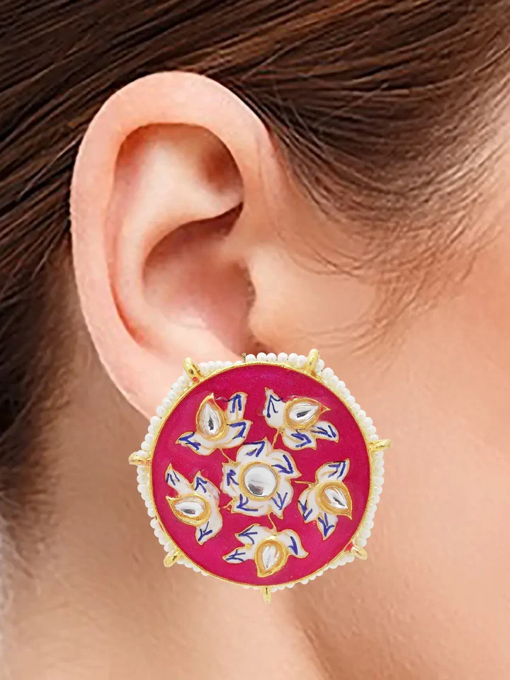 Tiya"s Pink Meenakari Stud Earrings