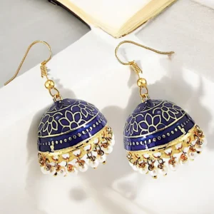Navy Blue Meenakri Jhumka Earrings