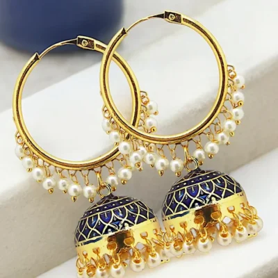 Navy Blue Pearl Jhumka Earrings