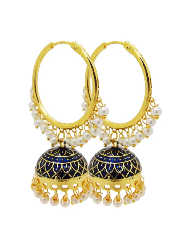 Navy Blue Pearl Jhumka Earrings