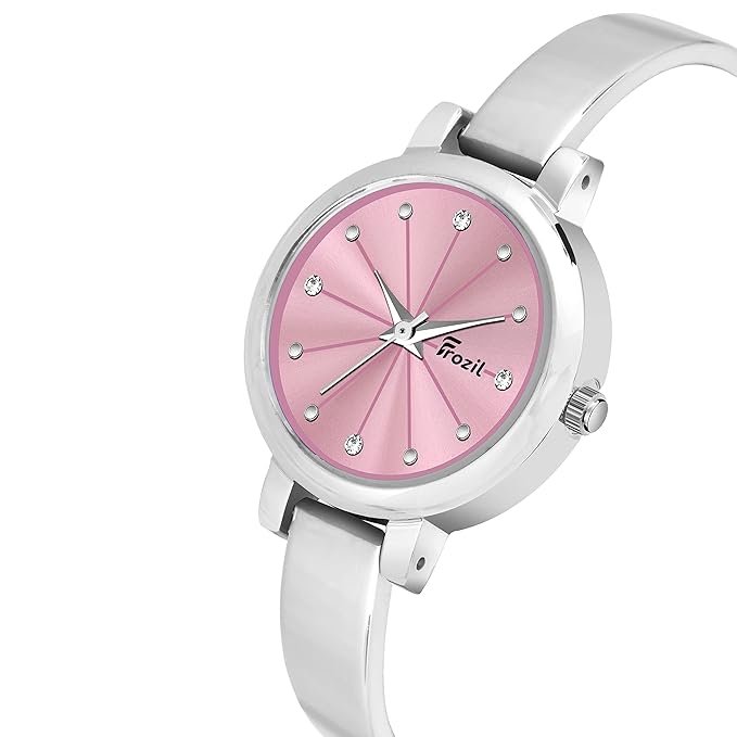 Analogue Pink Dial Silver Coloured Strap Women’s Watch with Cosmic Bracelet Combo for Girls