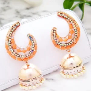 Tiya”s Peach Kundan Jhumka Earrings
