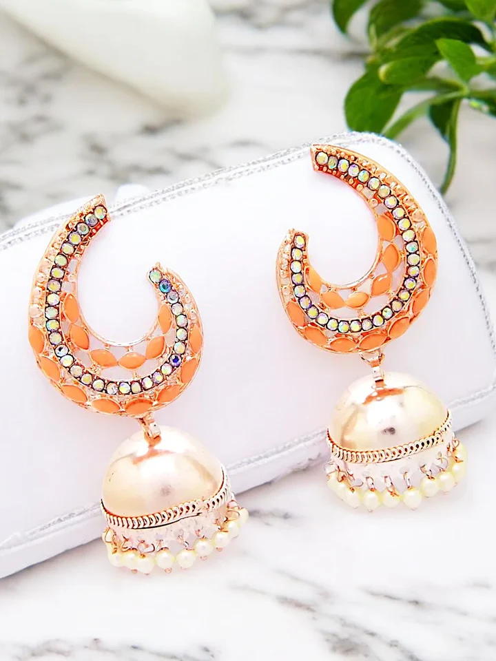 Tiya"s Peach Kundan Jhumka Earrings