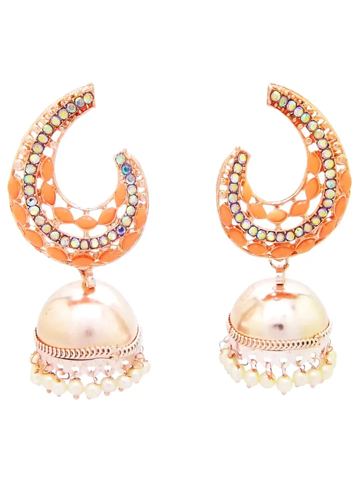 Tiya"s Peach Kundan Jhumka Earrings