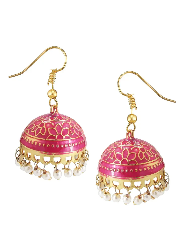 Tiya"s Pink & Green Jhumka Earrings
