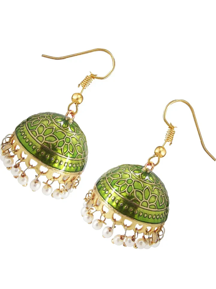 Tiya"s Pink & Green Jhumka Earrings