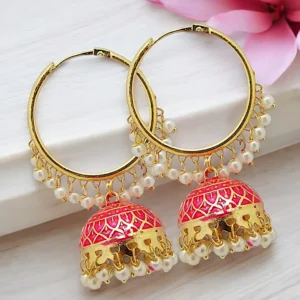 Pink Pearl Jhumka Earrings