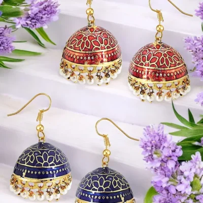 Tiya”sMeenakari Jhumkas with Pearls