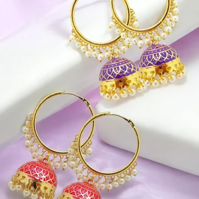 Combo Pack Pink & Purple Jhumka Earrings