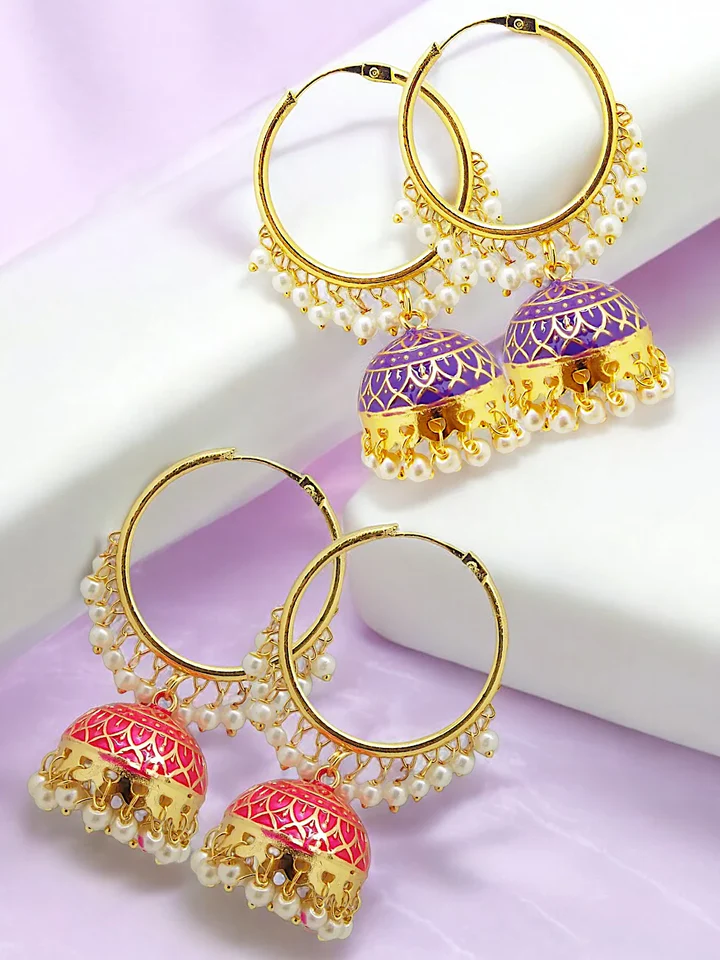Combo Pack Pink & Purple Jhumka Earrings