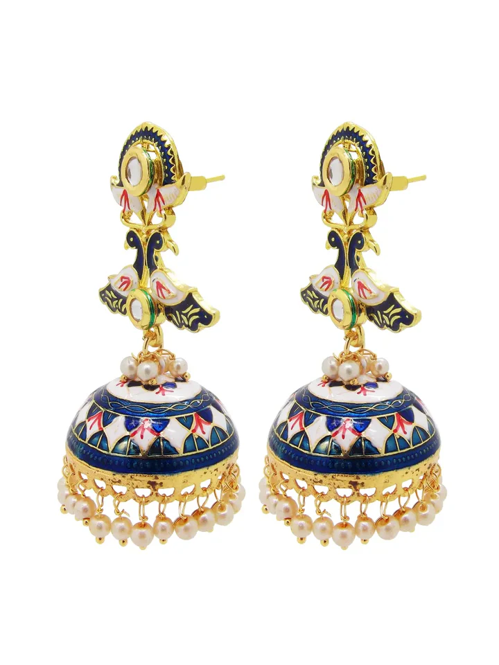 Blue Meenakari Enamelled Jhumkas