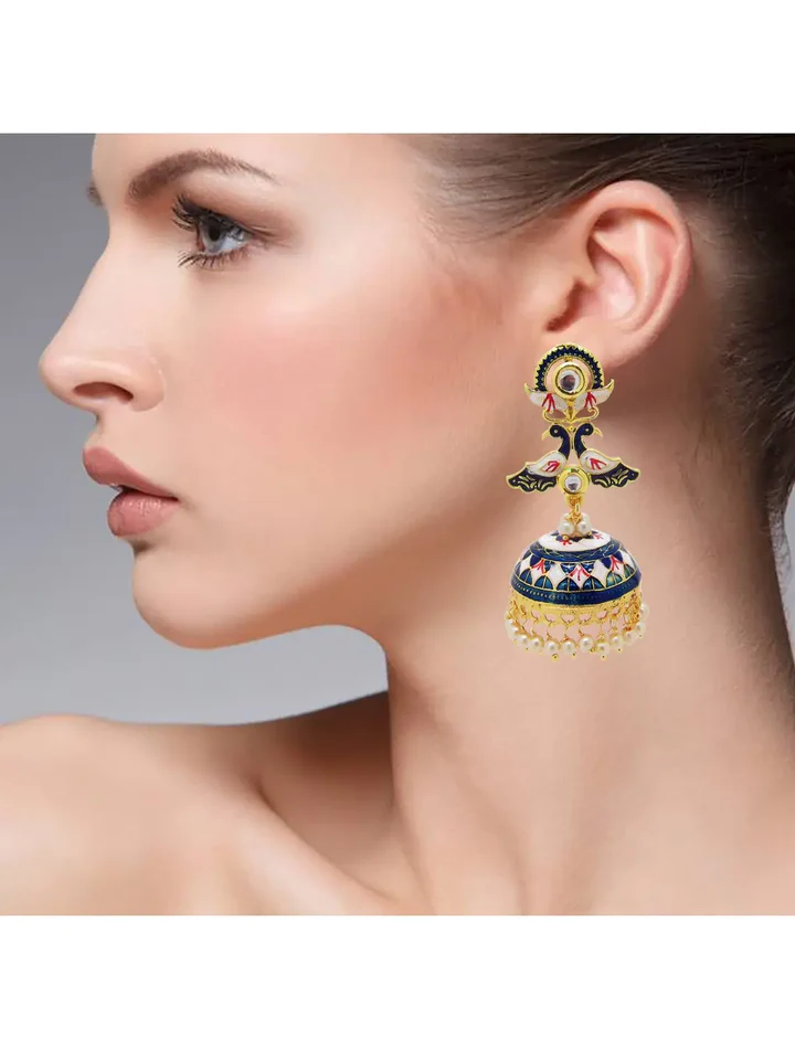 Blue Meenakari Enamelled Jhumkas