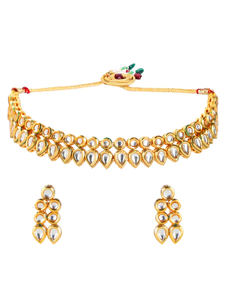 Tiya"s Gold plated Double Line Kundan Necklace Set