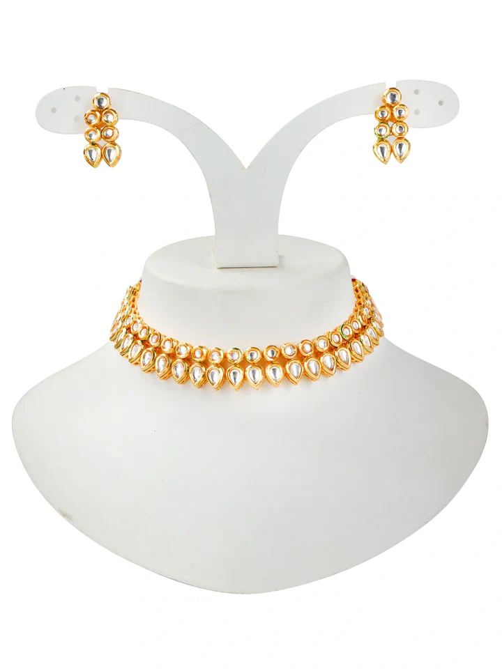 Tiya"s Gold plated Double Line Kundan Necklace Set