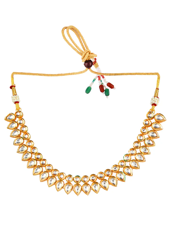 Tiya"s Gold plated Double Line Kundan Necklace Set