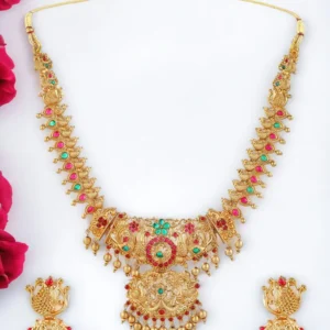 Peacock Gold Plated Temple Necklace Set