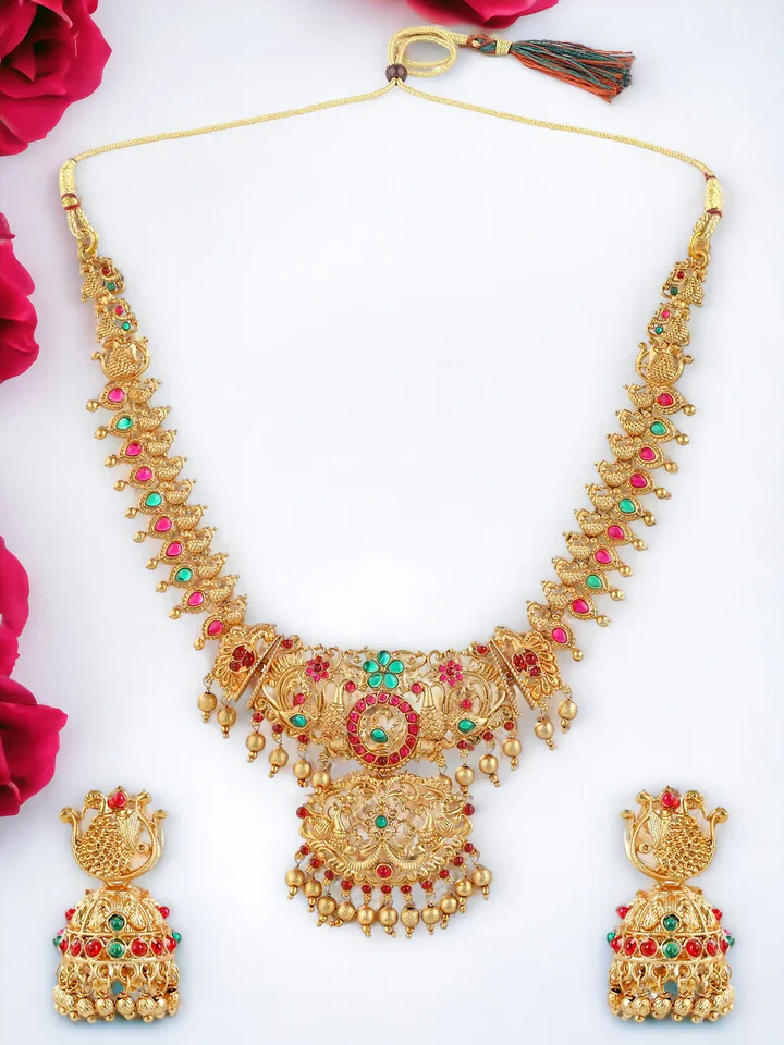 Peacock Gold Plated Temple Necklace Set