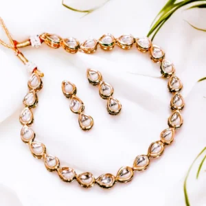 Tiya”s Gold Plated Tear Drop Kundan Necklace Set