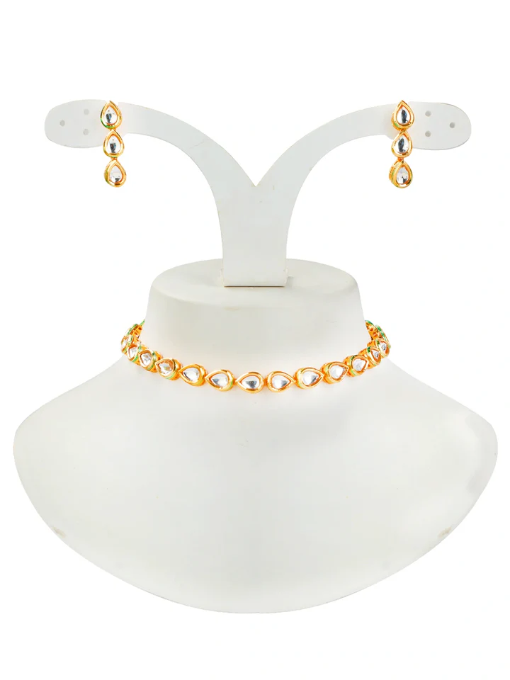 Tiya"s Gold Plated Tear Drop Kundan Necklace Set