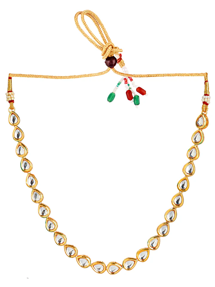Tiya"s Gold Plated Tear Drop Kundan Necklace Set