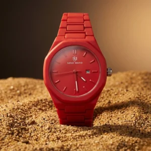 Classic Round Red Analog Watch for Women with Round Yellow Dial & Stainless Steel Band | Japanese Quartz Movement | Water Resistant | Formal & Casual Wear | Wristwatch Gift