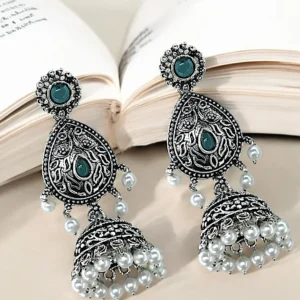 Tiya”sSilver Oxidized Drop Earrings