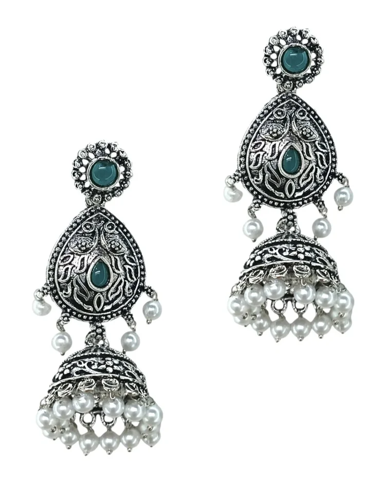 Tiya"sSilver Oxidized Drop Earrings