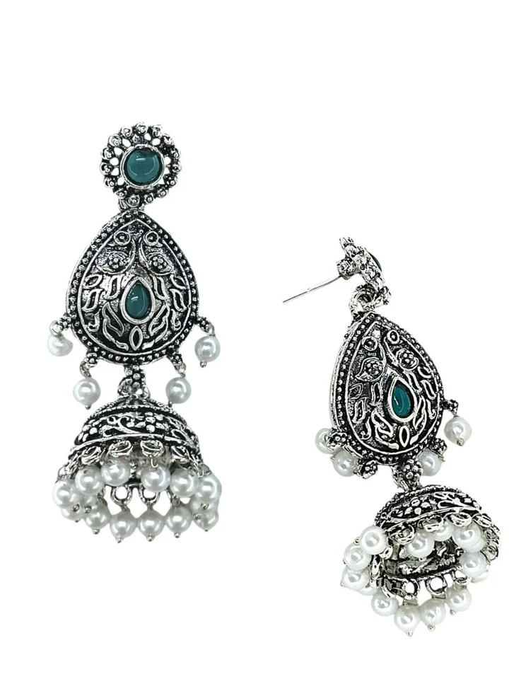 Tiya"sSilver Oxidized Drop Earrings