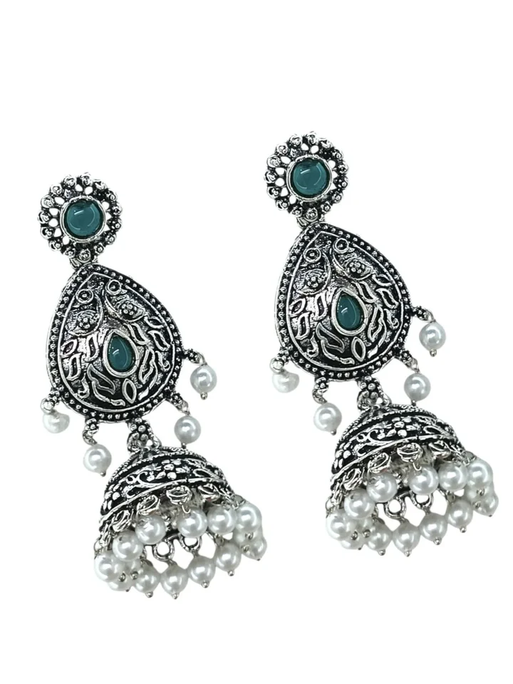 Tiya"sSilver Oxidized Drop Earrings